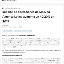 Importe de operaciones de M&A en Amrica Latina aumenta un 40,20% en 2019